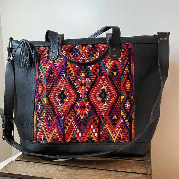 LEATHER Lularoe Black Mexican Large High Quality tapestry Shoulder NEW - Picture 4 of 10